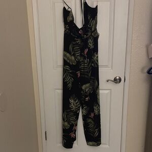 Trac Tropical Leaf Jumpsuit - Black and Green
